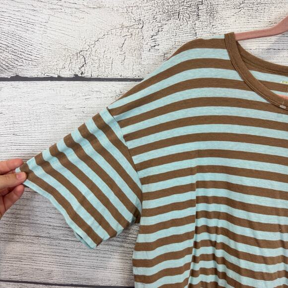 American Eagle Women's Blue / Tan Striped Short Sleeve T-Shirt Size Large - Picture 3 of 6